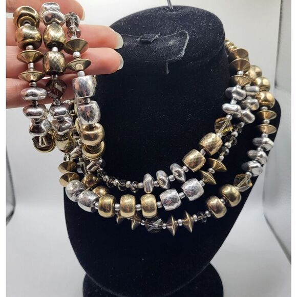 Chunky Metallic Beaded Necklace & Bracelet Demi Parure 17in - Picture 1 of 5